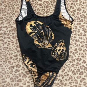 Black and Gold Shell Print Swimsuit